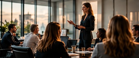 An HR adviser leading a discussion with a leadership team