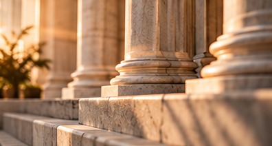 Sunlit stone columns and steps